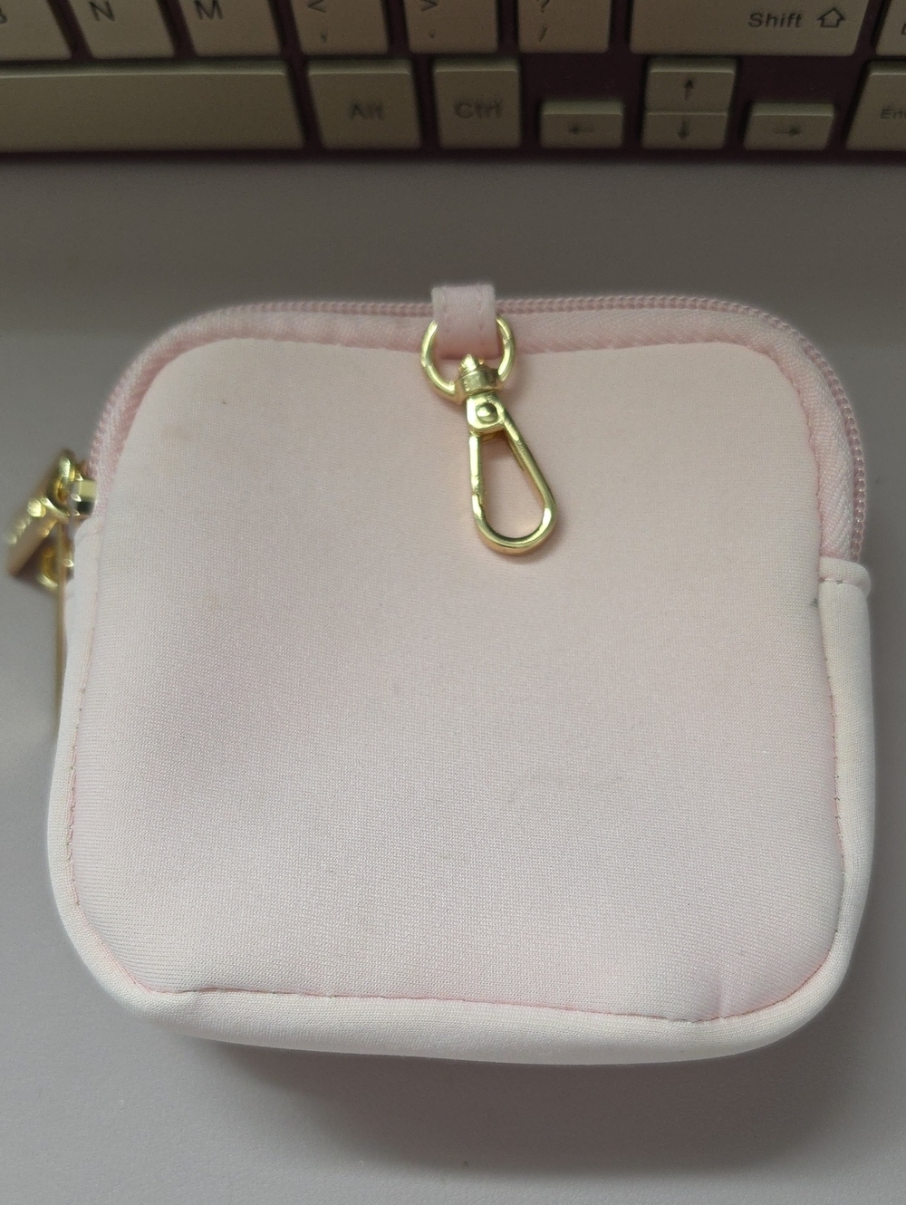 Soft Pink Square Cosmetic Pouch with Gold Clip